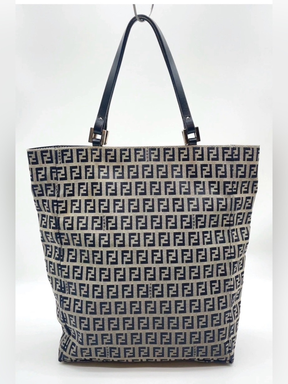 Auth Fendi Zucchino Canvas Gray Tote Bag